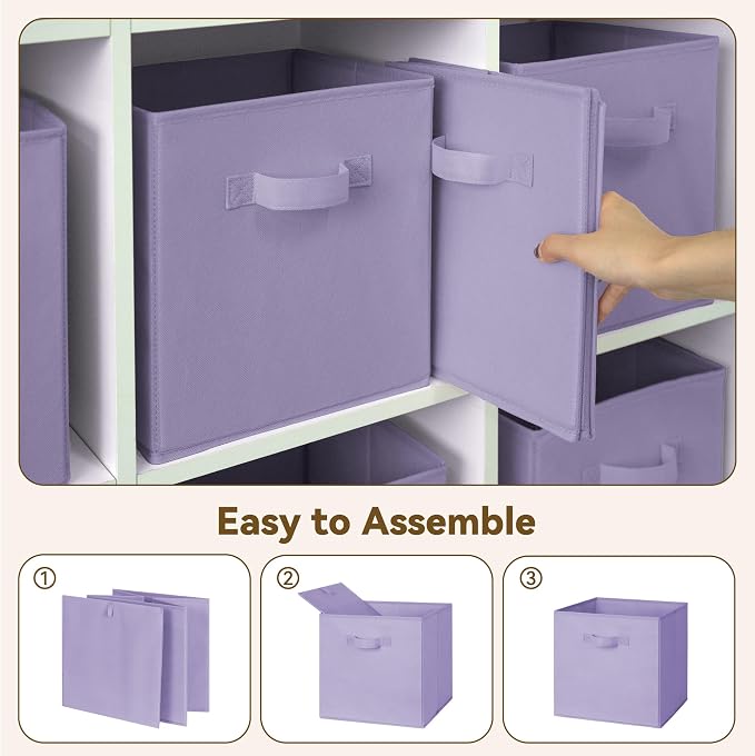 GRANNY SAYS 11 Inch Cube Storage Bins, Lavender Purple, 8-Pack | Collapsible, Cube Organizers with Thickened Base Plate, Sturdy Handles, Decorative Baskets for Shelves, Closet