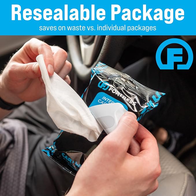 Fortress Car Interior Cleaner Wipes, Microfiber Cloth (25 ct, Pack of 3) | for Dashboard, Seats, Detailing, and Steering Wheel [Skin-Safe] Car Cleaning Supplies for Interior