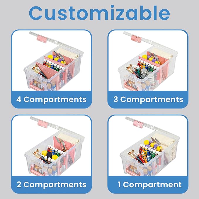 ArtBin Semi Satchel Portable Craft Organizer with 3 Dividers - Clear Plastic Storage Case for Art & Craft Supplies | 3 Removable Dividers, 15.2 x 8 x 6.2 Inches, Secure Latches, Carry Handle, Clear Durable Polypropylene