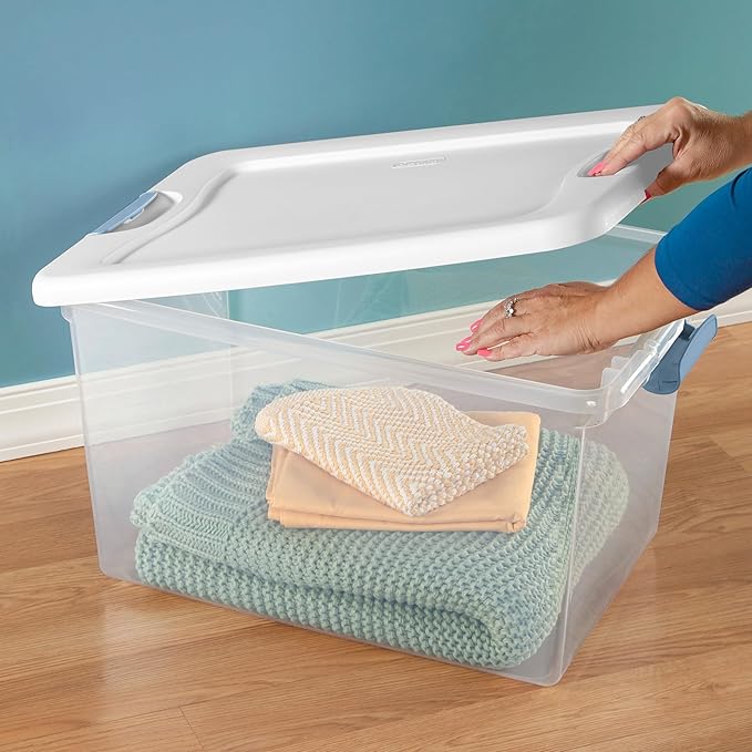 Sterilite Latching Box with Lids for Home and Office, 64 Quart, 4-Pack | Heavy-Duty and Stackable Plastic Containers with Latches for Closet, Cabinet, Bedroom, Bathroom and Dorm Room Organization