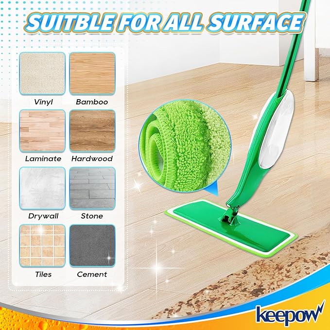 KEEPOW 4 Pack Pads Compatible with Libman Freedom Spray Mop, Reusable Pads | Reusable Microfiber Spray Mop Head Replacement Compatible with Libman Freedom, 16 in Pads for Floor Cleaning, ONLY Pads