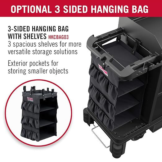 Suncast Commercial Organizer Bag with Shelves, 3 Sided, Housekeeping Cart