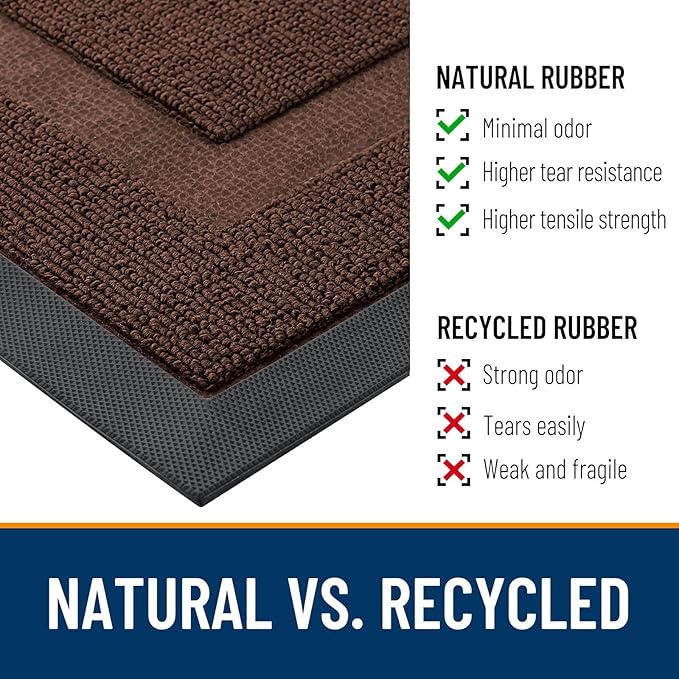 OLANLY Front Door Mat Outside 71x47, All-Season Heavy-Duty Rubber Doormat | Chocolate Brown, Absorbent, Stain and Fade Resistant, Non-Slip Backing, Low-Profile Indoor Outdoor Floor Mat for Entryway