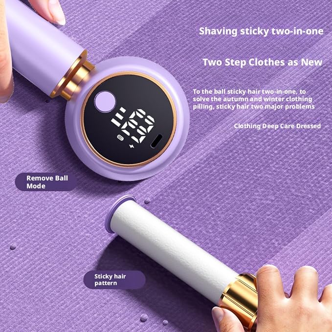 2-in-1 New Fabric Shaver and Lint Remover (White) | Rechargeable Electric Clothes Defuzzer with LED Display, 6 Blades & 3 Speeds for Sweater, Blanket, Furniture