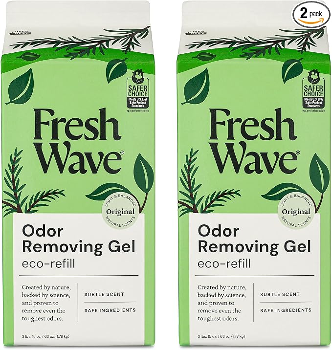Fresh Wave Odor Eliminator Gel Refill, 2-Pk Original, 63 oz, Odor Absorber | Clove and pine plant oils, No parabens or phthalates, Refills small or large gel jars, Lasts 30-60 days per jar