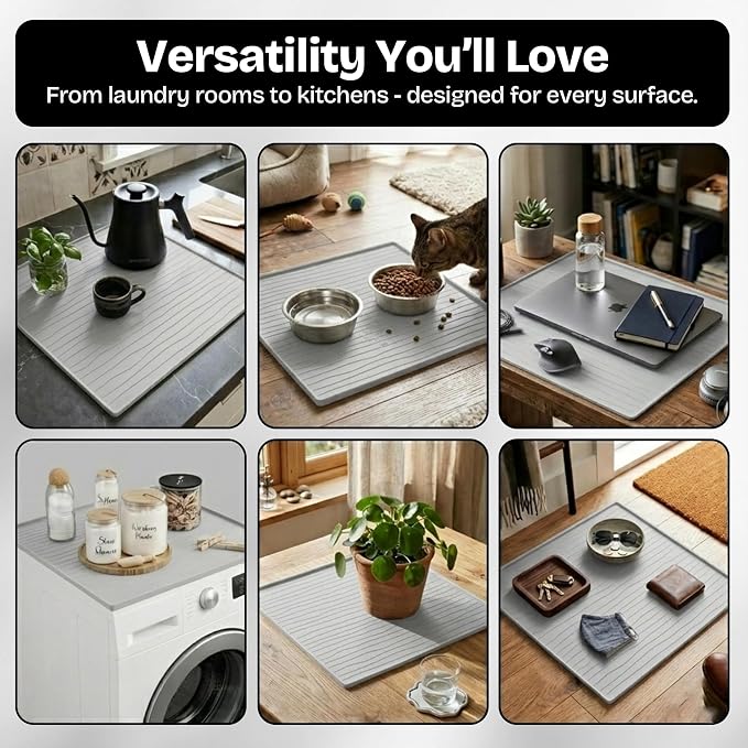 1 PC Washer and Dryer Covers for Top 25x25 in, Protector Topper Mat | Silicone Non-Slip Waterproof Washer and Dryer Covers For The Top Load, Dust Guard, Laundry Cover Top (Moonstone /Light Grey)