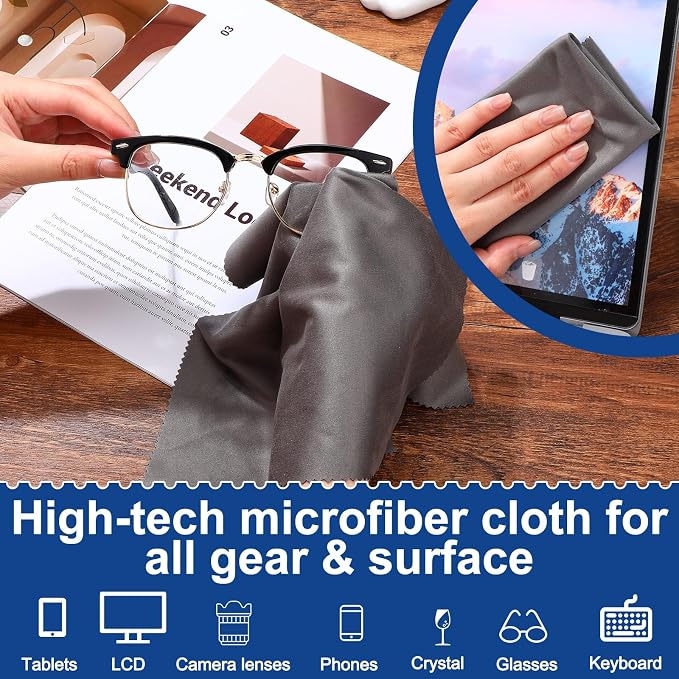 Frienda 12 Pack Microfiber Cleaning Cloth,Gray | 12x12 Inch Large for Eyeglasses Screen Lens, Reusable Washable, Streak-free Lint-free, Cameras Phones Tablets Monitors