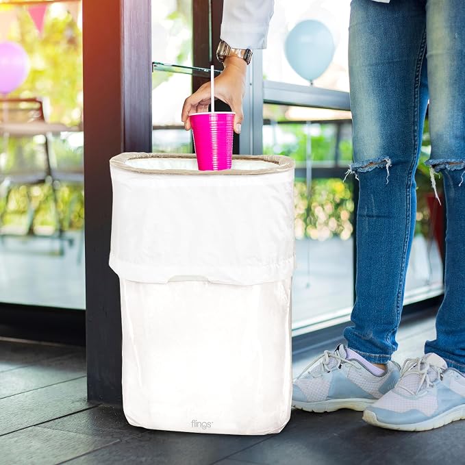 Party City Flings Plastic Bin (3-Pack) - White (2) and Recycle (1) - 22 x 15 - Stylish & Convenient Portable Waste Solution for Events & Parties