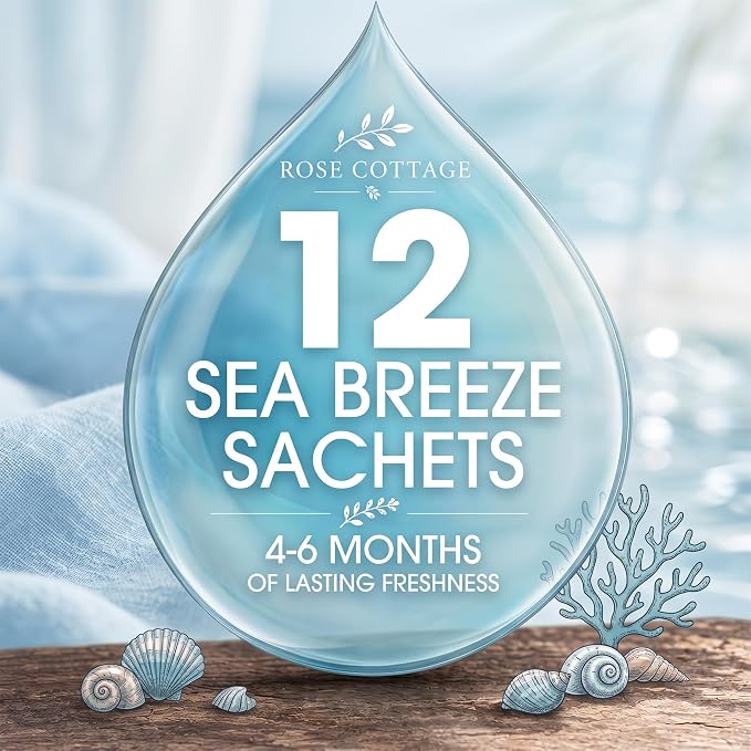 Large 12 Packs Sea Breeze Hanging Scented Sachets Long-Lasting Closet Deodorizer Air Freshener Fabric Refresher Odor Eliminator for Drawer Home Fragrance Gift Set