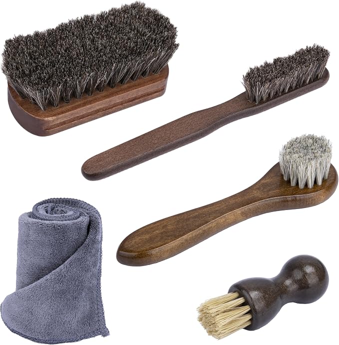 5 PCS Leather Brush Car Detailing, Horse Hair Brush, Car Cleaning Supplies | Car Interior Brush, Carpet Brush for Car Detailing, for Car Accessories Interior, Carpet, Upholstery, Furniture and Shoes