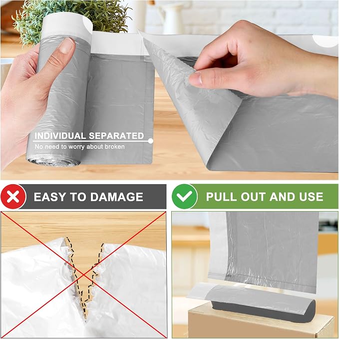 231 Count-Small Trash Bags, 4 Gallon Trash Bag Drawstring, Gray White Bathroom Garbage Bags，Tear-Free Garbage Bags ，Plastic Wastebasket Liners for Toilet Home Office and Bedroom