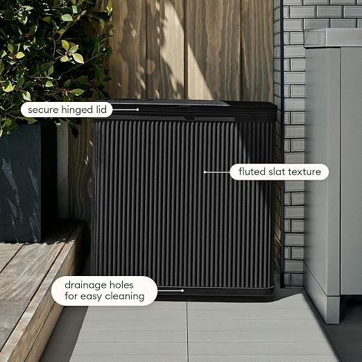 Veradek Tambour Waste Bin - Outdoor Trash Can with Dual Bag System | Durable Plastic Waste Bin With Optional Dual Bag System. Holds Up to 30 Gallons for Patio, Pool, BBQs & Parties
