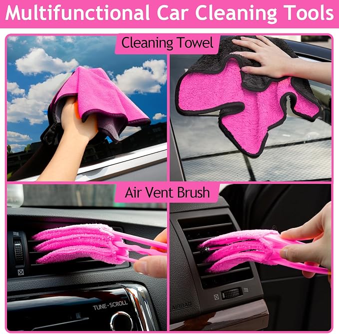 THINKWORK Car Detailing Kit Interior, Windshield Cleaner Tool, Dust Remover | 17PCS Car Cleaning Kit Inside, Car Detailing Brush Set for Windows, Dashboard & Air Vents, Car Cleaning Supplies for Gift