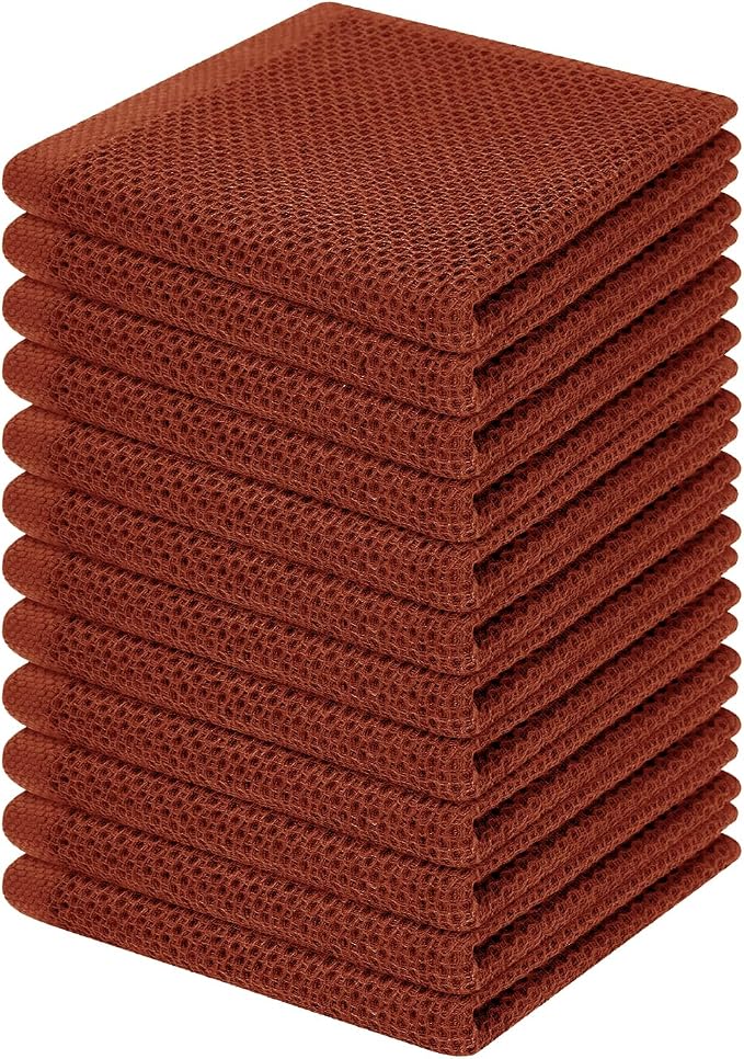 Homaxy 100% Cotton Waffle Weave Kitchen Dish Cloths 12-Pack, Rust | 12 x 12 Inches, Ultra Soft Absorbent Dish Towels, Quick Drying Dish Rags with Hanging Loop