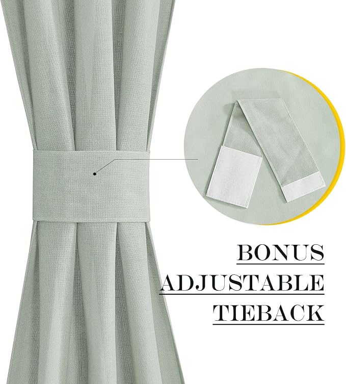 NICETOWN Sage Green Linen Window Sheer French Door Curtain for Privacy | Light Filtering, Rod Pocket Window Covering for Patio Glass Front with Tieback, W52 x L72 inch, 1 Panel