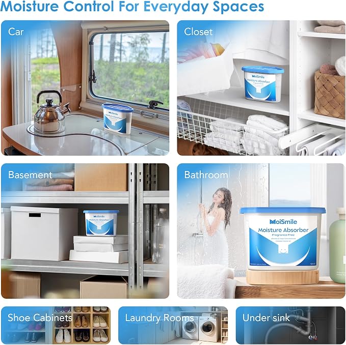 Moisture Absorbers, Fragrance Free Humidity Absorber, 3 Pack, 10.5 oz Boxes | Long-lasting non-electric dehumidifier for closets, bathrooms, basements, cars and RVs; no added fragrance.