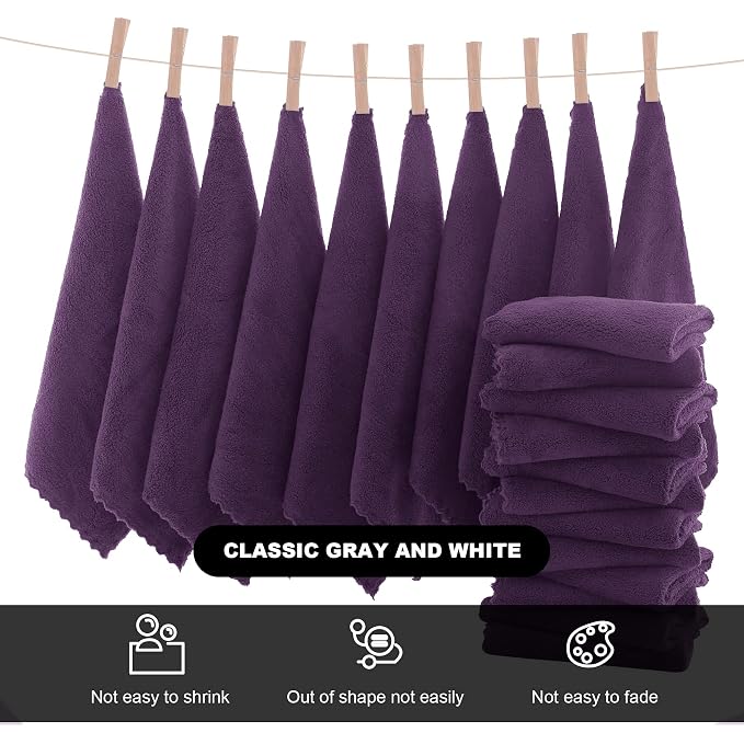 MOONQUEEN Microfiber Facial Cloths Fast Drying Washcloth 12 Pack - Premium Soft Makeup Remover Cloths - Grape Purple