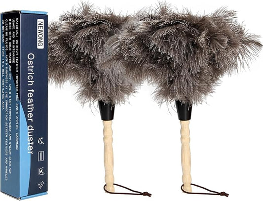 2 Pcs Ostrich Feather Dusters with Wooden Handles, 14 in | 2-piece set, 14 in length, Natural ostrich feathers, Wooden handles, For home and office dusting
