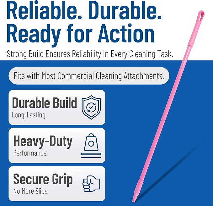 SPARTA 41225EC26 Fiberglass Broom Handle, Mop Handle, Replacement Handle With Acme Threaded Tip For Commercial Cleaning, 48 Inches, Pink, (Pack of 12)