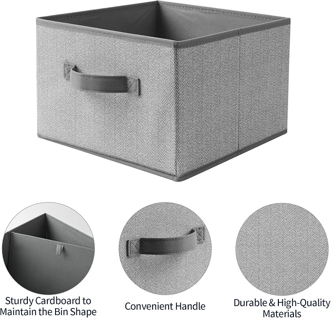 Storage Baskets, 11-Inch Woven Fabric Bins, Storage Cubes with Reinforced Handles, Organizer Bins for Closet Shelves, Foldable, for Toys, Clothes (2PCS/Grey-11*11*7.8inch)