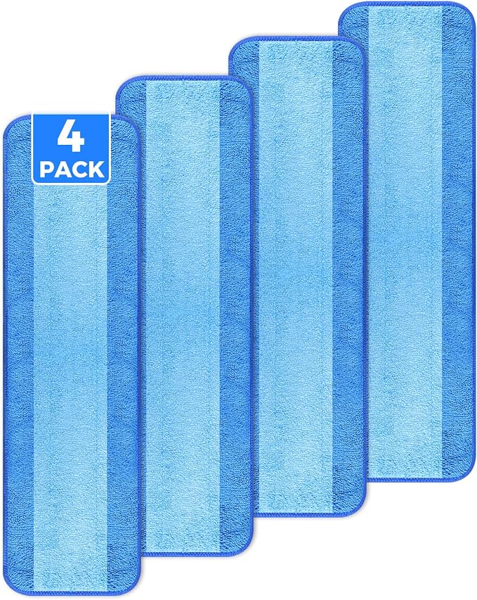 4-Pack 18 Inch Microfiber Mop Pads Compatible with Bona, Washable Reusable | Compatible With Bona And Similar 18" Mops; Dual-Sided Microfiber For Wood, Tile, Laminate, Vinyl And Stone Floors