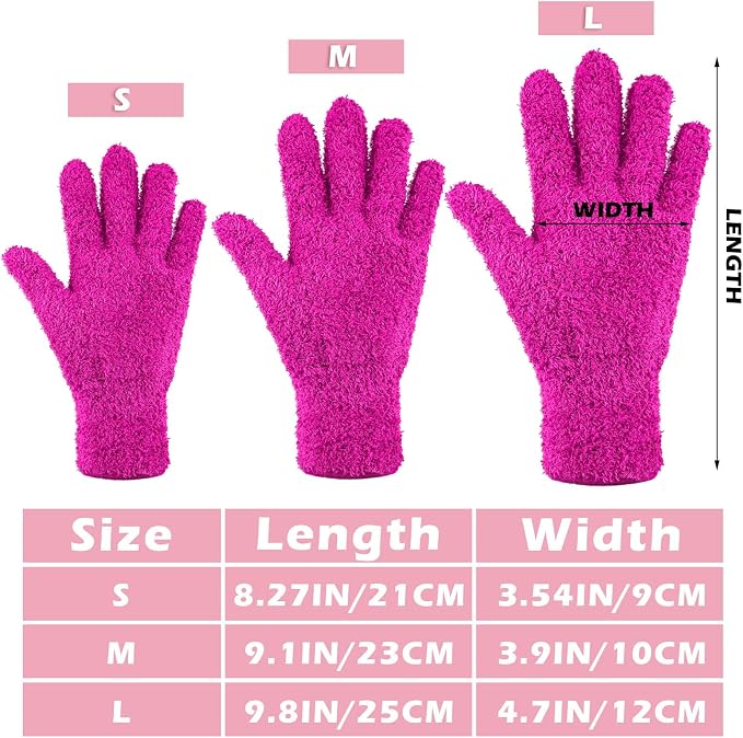 Patelai 3 Pairs Microfiber Dusting Gloves for Plants Leaf, Small | Purple, Rose Red, Black,Plant Cleaning Gloves, Reusable Washable Gloves,House Furniture Blinds Dusting
