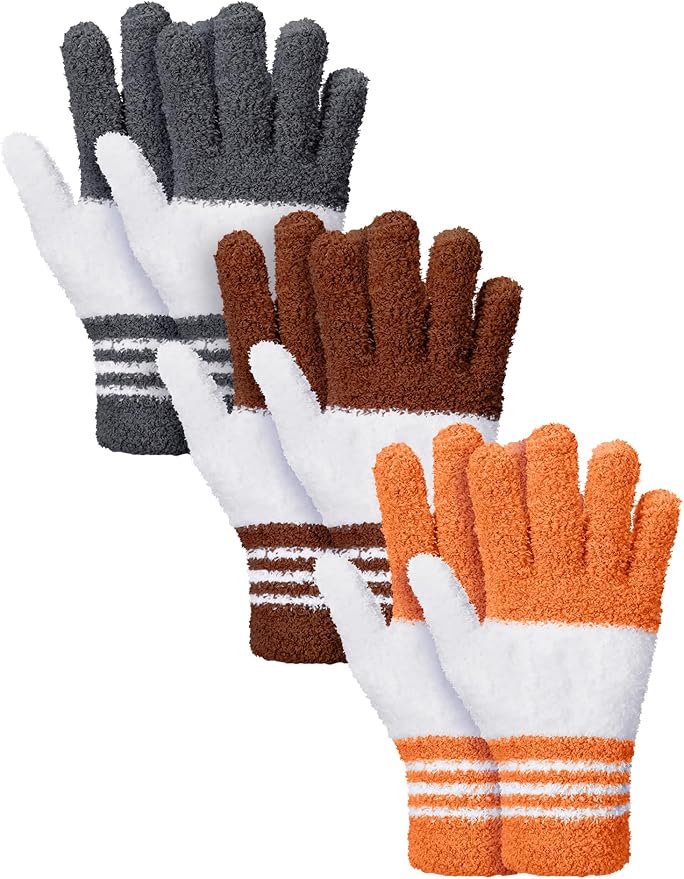 Patelai 3 Pairs Microfiber Dusting Gloves for Plants Leaf, Large | Gray, Orange, Brown,Plant Cleaning Gloves, Reusable Washable Gloves,House Furniture Blinds Dusting