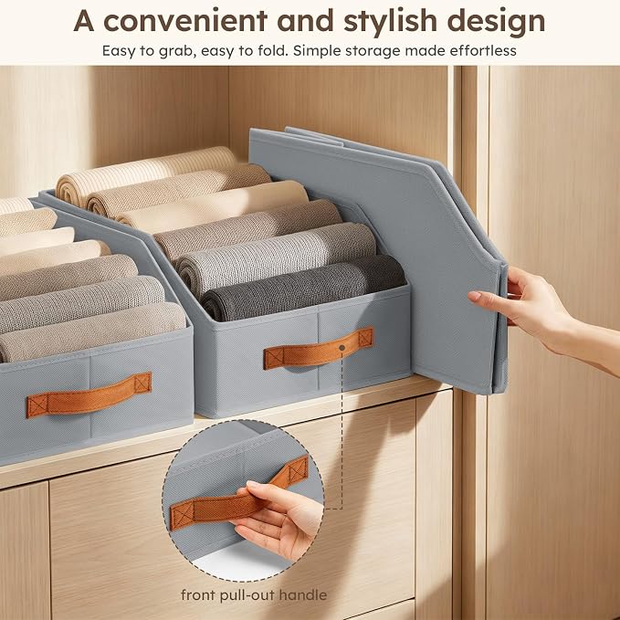 Homsorout Fabric Storage Bins for Organizing - 10 Pack Large Trapezoid Collapsible Storage Bins with Front Handle, Closet Organizers and Storage for Bedroom, Home Shelves, Small Spaces, Grey