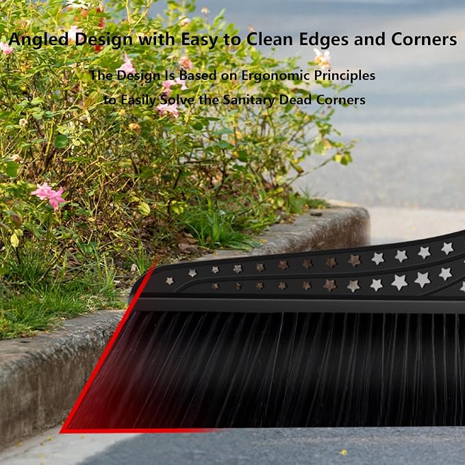Heavy Duty Broom, Commercial Push Broom with Stainless Steel Handle, Outdoor Broom for Warehouses and Outdoor Areas(Black,50cm)