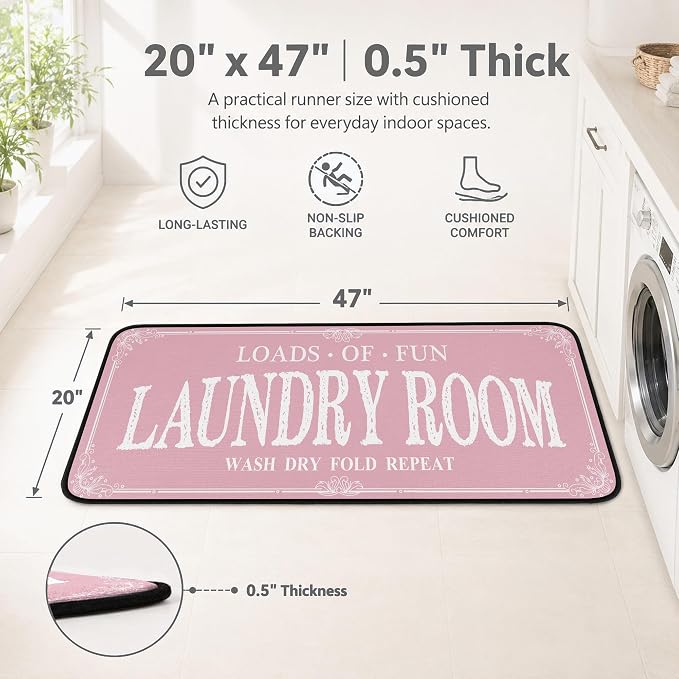 ROMAMIGO Laundry Room Rug Runner Non Slip Laundry Mats Mudroom Runner Farmhouse Kitchen Floor Mat Bathroom Laundry Room Decor Accessories(Pink, 20 X 47 inch)