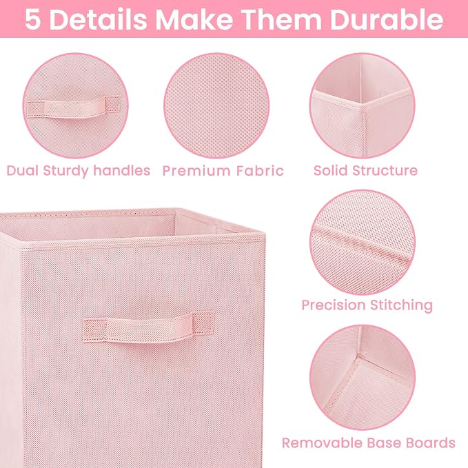 Storage Cubes - 11 Inch Heavy Duty Fabric Storage Bins for Shelves Closet, Cube Organizer - 8 Pack Collapsible Cube Storage Bins Baskets for Organizing Clothes Blankets Toys (Pink)