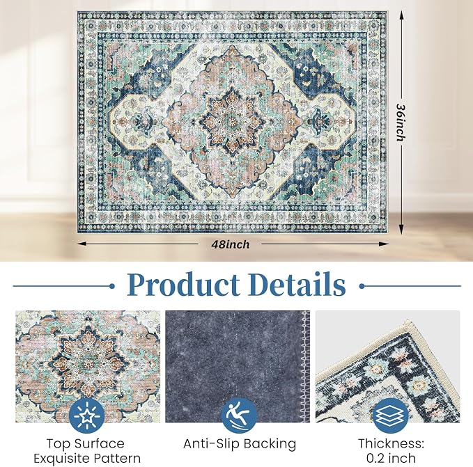 Office Chair Mat for Hardwood Floor&Tile Floor,36"X 48"-Blue Flower | Heavy Duty Desk Chair Mat for Hard Floors,Under Desk Rug for Rolling Computer Chair,Anti Slip,Low Pile Carpet Floor