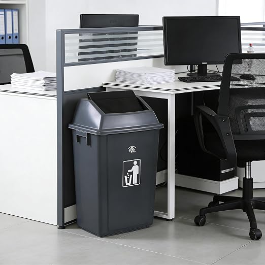 13 Gallon Swing Top Trash Can, 4-Pack Recycling Waste Bin | Large Recycle Bin with Swing Lid, Space-Saving Slim Design for Home, Dorm, Office, Durable Plastic, Gray