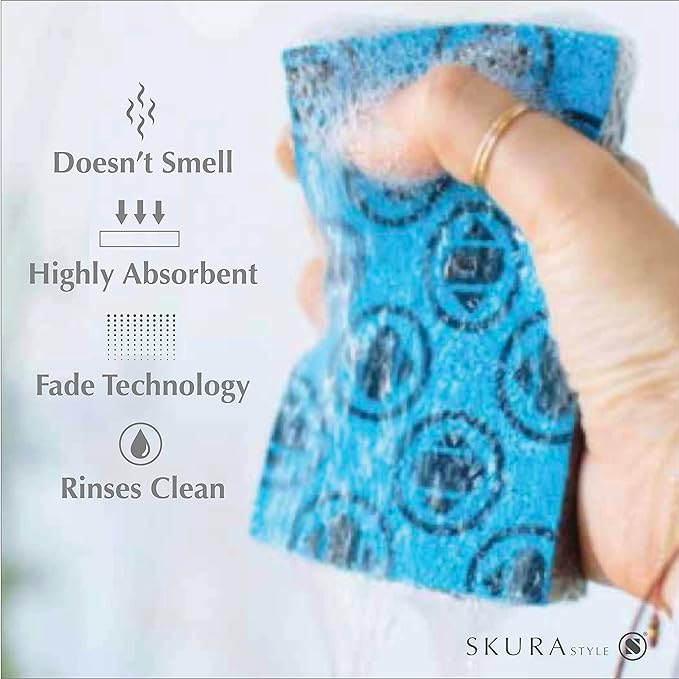 Skura Style Kitchen Dish Sponges 8 Pack, Odor Free Non-Scratch Scrub Pads