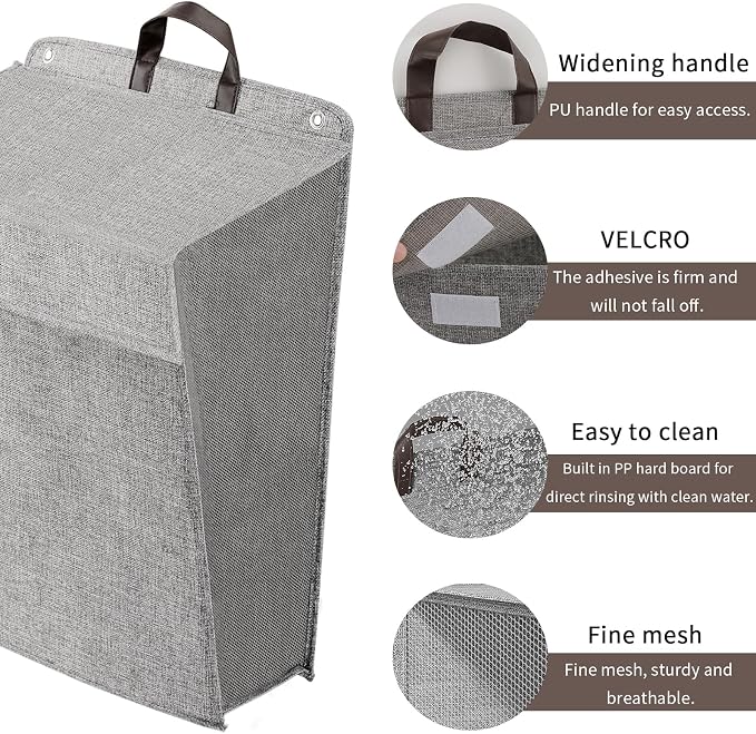Wall Hanging Laundry Basket, Collapsible Laundry Hamper with Handle & Laundry Balls,Space-Saving Foldable Storage Dirty Washer Organizer Bin Multi-function Container Durable, Set of 2 (Grey)