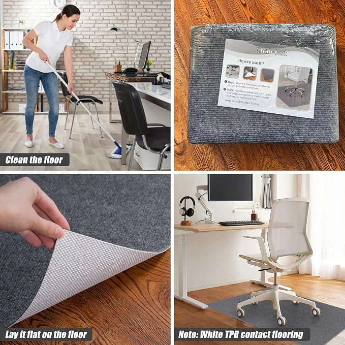 Sycoodeal Office Chair Mat for Hardwood Floor,Office Computer Gaming Chair Mat for Tile Floor,Large Floor Protector Rug,Anti-Slip,Easy to Clean,Grey(48"x60")