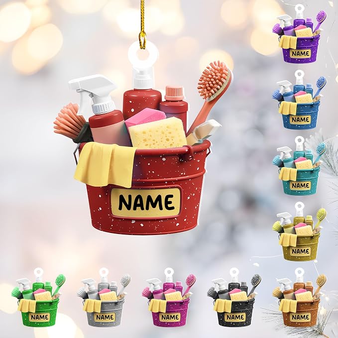 Personalized Cleaning Tools Ornament, Custom Housekeeping Christmas Tree Decoration, Holiday Keepsake Gift for Cleaners, Janitors, Pressure Washers, Housekeepers, Maids and Cleaning Lovers (HKP1)