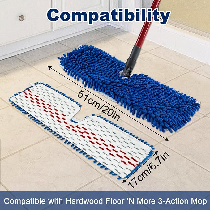 4 Pack Mop Replace Head for Ocedar Hardwood Floor'n More 3-Action Flip Mop,Mop Heads Replacements for Dry Wet Use,Chenille&Microfiber Double Sided Mop Refills,Reusable Mop Pad for Multi Surface Floor