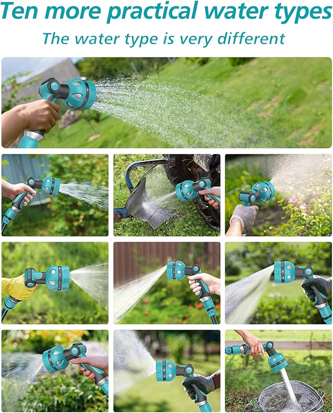 Garden Hose Nozzle Heavy Duty, Water Hose Sprayer Nozzle for Outdoor | THUMB CONTROL On Off Valve for Easy Water Control, 10 Spray Patterns - Water Hose Nozzle Head Attachment