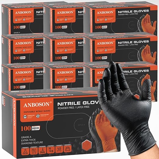 10 Mil Heavy Duty Mechanic Nitrile Gloves, Black Medium 1000 Count | Diamond Grip, Latex Free Disposable Chemical Resistant Rubber Gloves for Industrial,Workshops, Auto Repair,Janitorial,Food