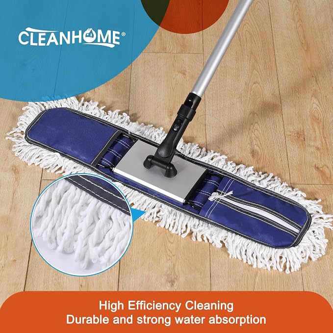 CLEANHOME 24" Commercial Dust Mop for Floor Cleaning Heavy Duty | With 59” Extendable Long Handle,Hotel Gym Garage Hospital Household Cleaning Supplies for Hardwood,Marble Floors