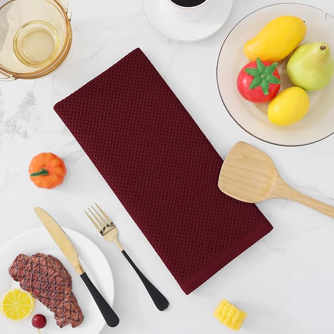 Homaxy 100% Cotton Waffle Weave Kitchen Dish Towels 8-Pack, Burgundy | 13 x 28 Inches, Ultra Soft Absorbent Dish Towels, Quick Drying Cleaning Towels