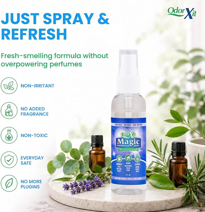 OdorXit Magic Air Odor Neutralizer Spray, Powerful Dog & Cat Urine Odor Neutralizer, Safe Air Refresher for Home, Safe Odor Absorber for Pet, Closet & Any Strong Odor Remover, 2oz