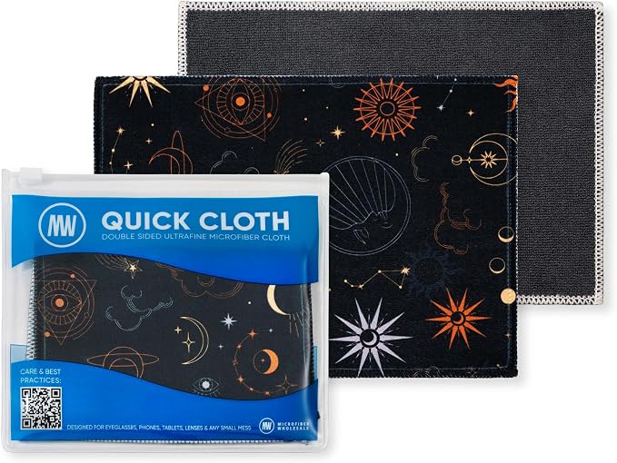 Microfiber Wholesale Quick Cloth Glasses Cleaning Cloths 5x7 Astrology | 2-Pack with Case | Double-Sided Lens Cleaner for Eyeglasses, Camera & Screens | Reusable Microfiber Glass Polishing Cloths