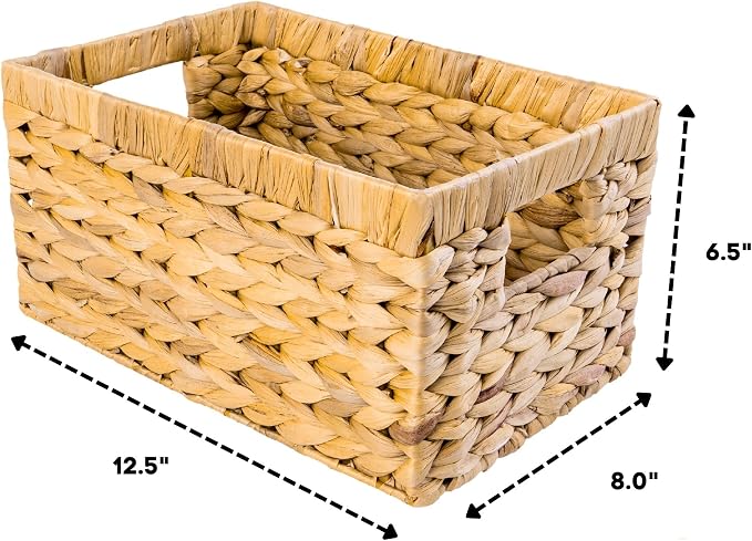 M4DECOR Water Hyacinth Storage Baskets, Wicker Storage Basket with Handles, Woven Baskets for Storage, Pantry Storage Baskets for Kitchen Organizers and Storage Pantry (2 Packs Medium)