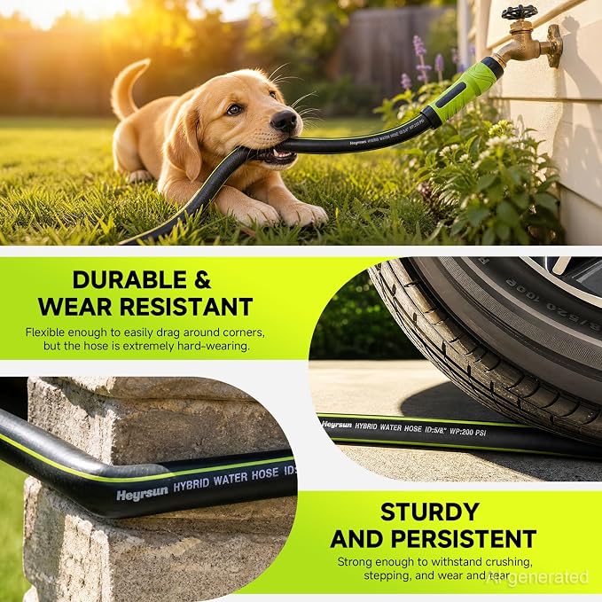 Garden Hose 75ft x 5/8", NON-EXPANDABLE Water Hose Heavy Duty, Flexible, Lightweight, Kink Resistant & Outside Hybrid Hose, Male to Female Fittings