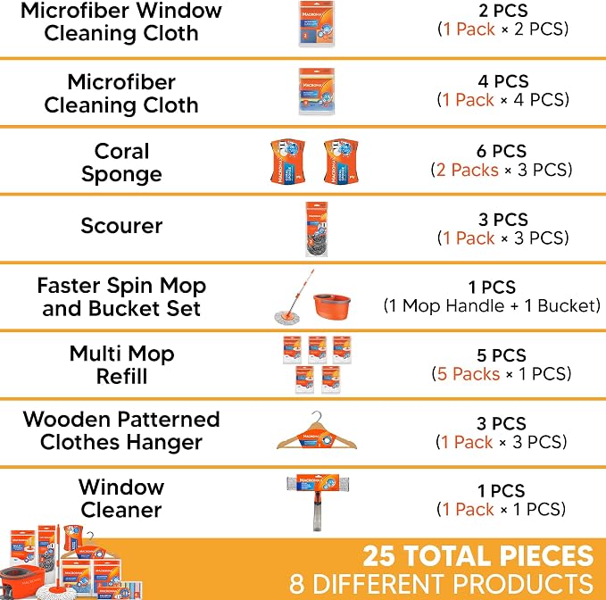 Cleaning Supplies Bundle Spin Mop Bucket Set Home Cleaning Kit Microfiber Cloth Sponge Household Set