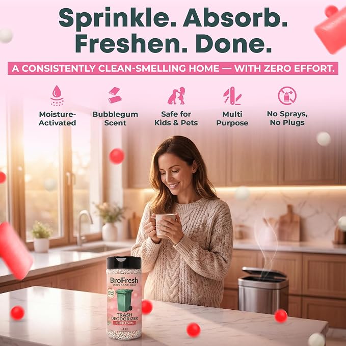 BroFresh Garbage Can Deodorizer, Neutralizes Odor, Absorbs Moisture & Releases Long-Lasting Scent, Safe & Non-Toxic, Trash Can Odor Eliminator (16 oz Single, Bubblegum)