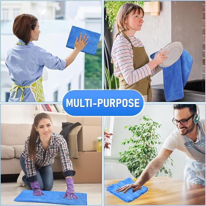Newwiee 3 Pcs Extra Large Microfiber Cleaning Cloth 30" x 20" Washable Reusable Microfiber Towel Streak Free Lint Free Cloth for Cleaning Home Glass Office Window Bathrooms (Blue)