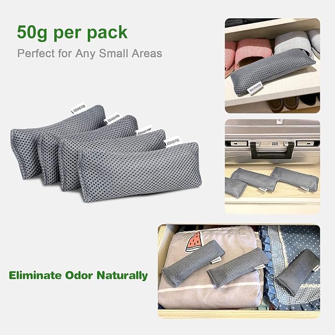 6 Pack Activated Charcoal Shoe Odor Eliminator, Shoe Deodorizer insert Bag | 100% Natural Shoes Smell Remover，eliminates odor naturally,can be reused up to two years